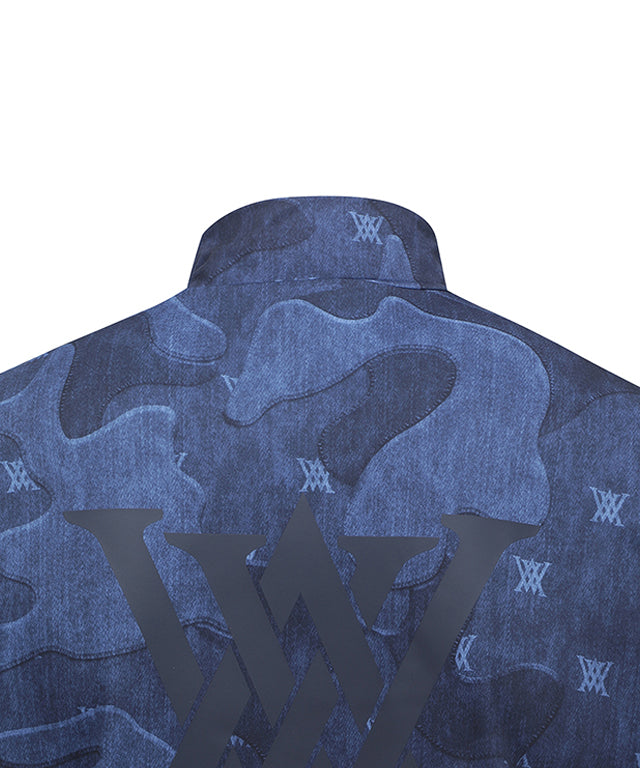 ANEW Golf Men Camo Cool High Neck Short T-Shirt in Navy featuring a camouflage pattern and high-neck design.